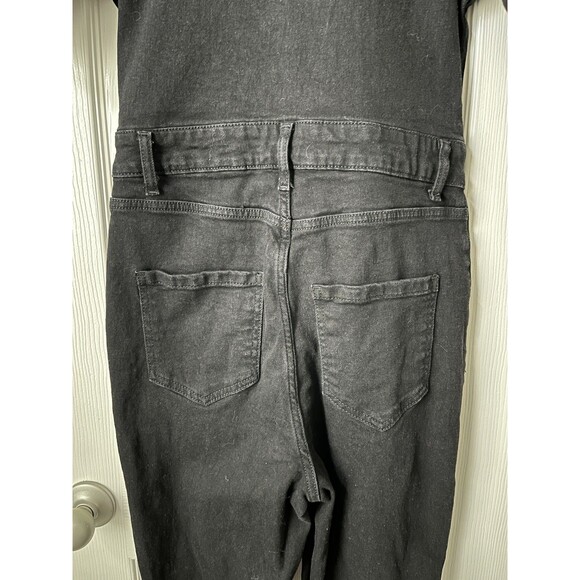 Nasty Gal Black Deep Plunging V Neck Denim Boilersuit Jumpsuit Edgy Grunge Sz 8 - Picture 7 of 15